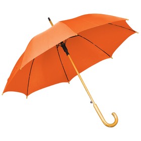 Зонт-трость с деревянной ручкой, полуавтомат, оранжевый, D=103 см, L=90см, 100% полиэстер