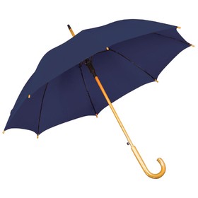 Зонт-трость с деревянной ручкой, полуавтомат, синий, D=103 см, L=90см, 100% полиэстер