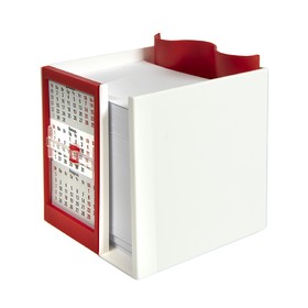 Календарь настольный  на 2 года с кубариком, белый с красным, 11х10х10 см, пластик
