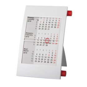 Календарь настольный на 2 года, белый с красным, 18х11 см, пластик, тампопечать, шелкография