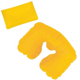 Подушка  надувная дорожная в футляре, желтый, 43,5х27,5 см, твил, шелкография