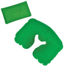 Подушка надувная дорожная в футляре, зеленый, 43,5х27,5 см, твил, шелкография