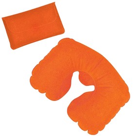 Подушка надувная дорожная в футляре, оранжевый, 43,5х27,5 см, твил, шелкография