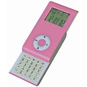 Калькулятор раздвижной с календарем и часами, розовый, 9,6х5х1,4 см, пластик, тампопечать