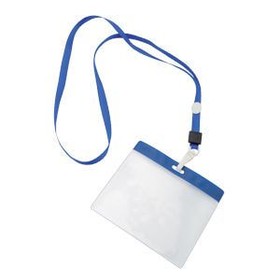 Ланъярд с держателем для бейджа MAES, синий, 11,2х0,5 см, полиэстер, пластик, тампопечать, шелкограф