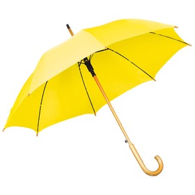 Зонт-трость с деревянной ручкой, полуавтомат, желтый, D=103 см, L=90см, 100% полиэстер, шелкография