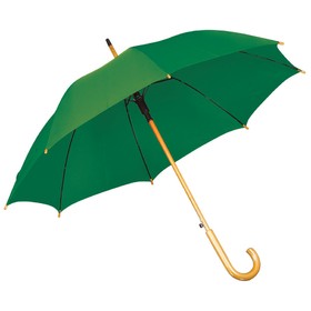 Зонт-трость с деревянной ручкой, полуавтомат, зеленый, D=103 см, L=90см, 100% полиэстер, шелкография