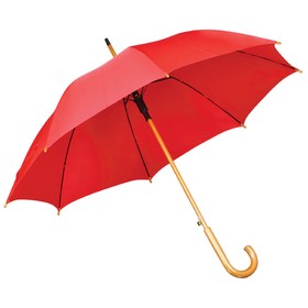 Зонт-трость с деревянной ручкой, полуавтомат, красный, D=103 см, L=90см, 100% полиэстер