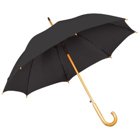 Зонт-трость с деревянной ручкой, полуавтомат, черный, D=103 см, L=90см, 100% полиэстер, шелкография
