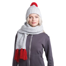 Вязаный комплект шарф и шапка GoSnow, меланж c фурнитурой, красный, 70% акрил,30% шерсть