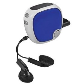 FM-радио c шагомером и наушниками, синий с белым, 4,9х4,9х2,8 см, пластик, тампопечать