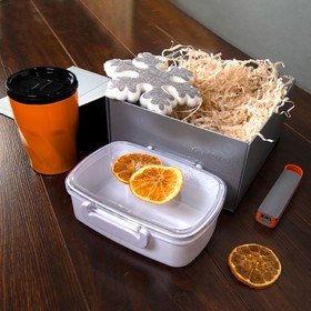 Набор подарочный LUCKYFOODS: ланчбокс, термокружка, аккумулятор, украшение, коробка, оранжевый