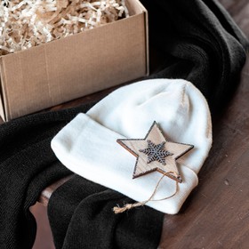 Набор подарочный WINDSET: шарф, шапка, украшение, коробка, черный