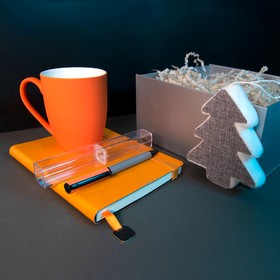 Набор подарочный OPENLOOK: ежедневник, ручка с футляром, кружка, украшение, коробка, ярко-оранжевый