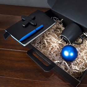Набор ELEGANTBLOOM: блокнот, ручка, кружка, usb-разветвитель, шар новогодний, синий
