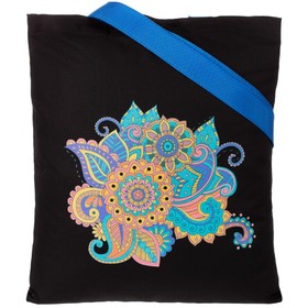Холщовая сумка «Узор», черная с ярко-синими ручками