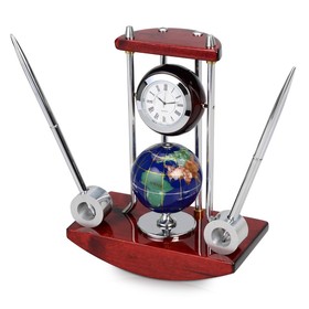 Настольный прибор «Сенатор»: часы с глобусом, две ручки на подставке