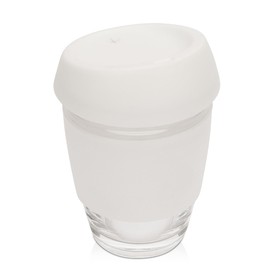Стеклянный стакан Monday с силиконовой крышкой и манжетой, 350мл, белый