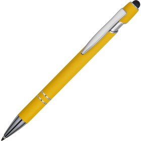 Ручка металлическая soft-touch шариковая со стилусом «Sway», желтый/серебристый