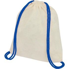 Рюкзак со шнурком Oregon, имеет цветные веревки, изготовлен из хлопка плотностью 100 г/м², синий