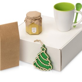 Подарочный набор с чаем, кружкой, медом и новогодней подвеской 