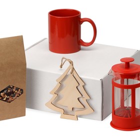 Подарочный набор с чаем, кружкой, френч-прессом и новогодней подвеской 