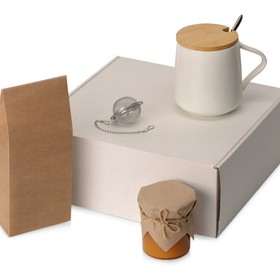 Подарочный набор с чаем, кружкой, мандариновым вареньем и ситечком 
