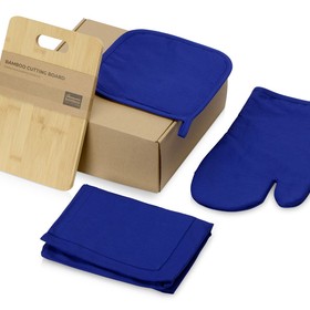 Подарочный набор с разделочной доской, фартуком, прихваткой, синий