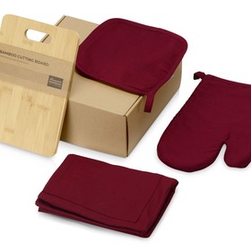Подарочный набор с разделочной доской, фартуком, прихваткой, бордовый