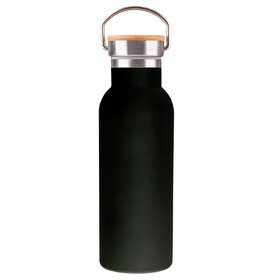 Бутылка для воды DISTILLER, 500мл. черный, нержавеющая сталь, бамбук