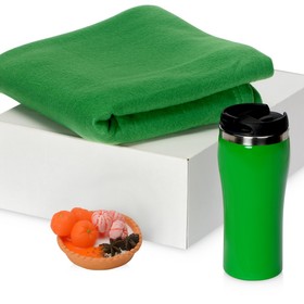 Подарочный набор с пледом, мылом и термокружкой, зеленый