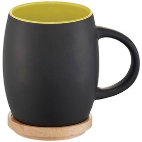 Керамическая чашка Hearth с деревянной крышкой-костером, черный/лайм