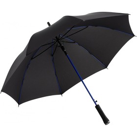 Зонт-трость «Colorline» с цветными спицами и куполом из переработанного пластика, черный/синий