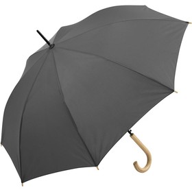 Зонт-трость «Okobrella» с деревянной ручкой и куполом из переработанного пластика, серый