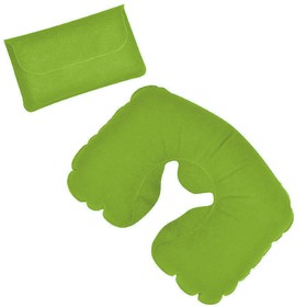 Подушка надувная дорожная в футляре, ярко-зеленый, 43,5х27,5 см, твил, шелкография