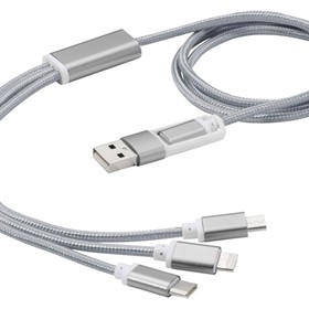 Универсальный зарядный кабель 3-в-1 с двойным входом, серебристый
