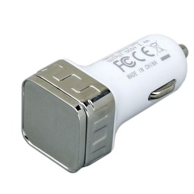 Автомобильная зарядка CC-03, 2 USB порта, квадратное основание для логотипа, серебро