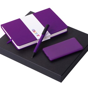 Подарочный набор c блокнотом С1, ручкой и повербанком 5000 mAh, фиолетовый