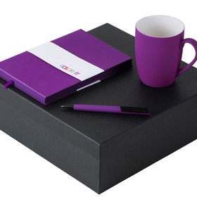Подарочный набор с блокнотом С1, пластиковой ручкой и кружкой, фиолетовый