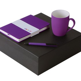 Подарочный набор с блокнотом С2, пластиковой ручкой и кружкой, фиолетовый