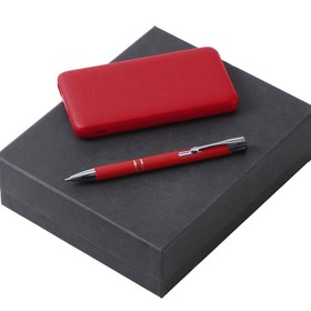 Подарочный набор c ручкой и повербанком 10000 mAh, красный