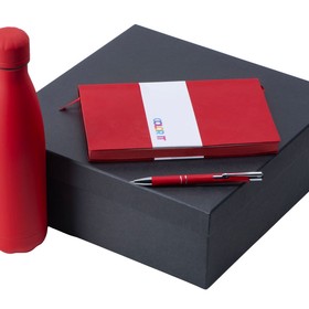 Подарочный набор с блокнотом С3, металлической ручкой и термобутылкой, красный