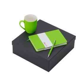 Подарочный набор с блокнотом С2, металлической ручкой и кружкой, зеленое яблоко