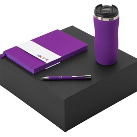 Подарочный набор с блокнотом С1, металлической ручкой и термокружкой, фиолетовый