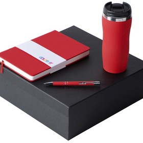 Подарочный набор с блокнотом С2, металлической ручкой и термокружкой, красный
