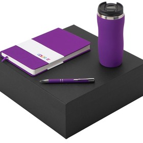 Подарочный набор с блокнотом С2, металлической ручкой и термокружкой, фиолетовый