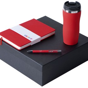 Подарочный набор с блокнотом С3, металлической ручкой и термокружкой, красный