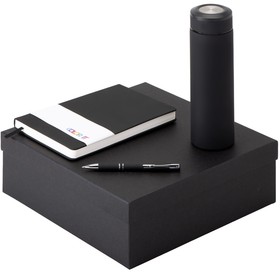 Подарочный набор с блокнотом С3, металлической ручкой и термосом, черный