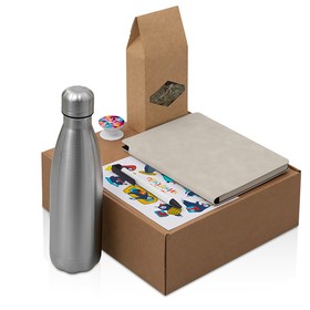 Подарочный набор с термобутылкой, блокнотом, ручкой и чаем, белый