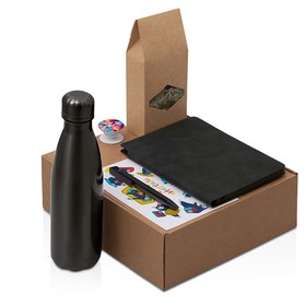 Подарочный набор с термобутылкой, блокнотом, ручкой и чаем, черный